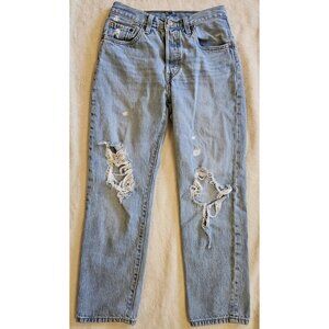 levis premium 501 Light Wash Distressed Jeans Womens Size 24W X 26L Straight Leg